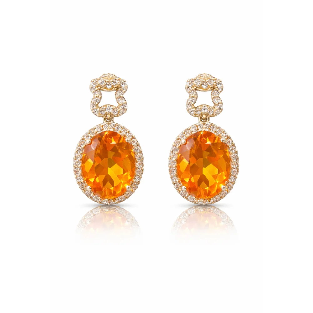 Diamond Earrings Fire Opal